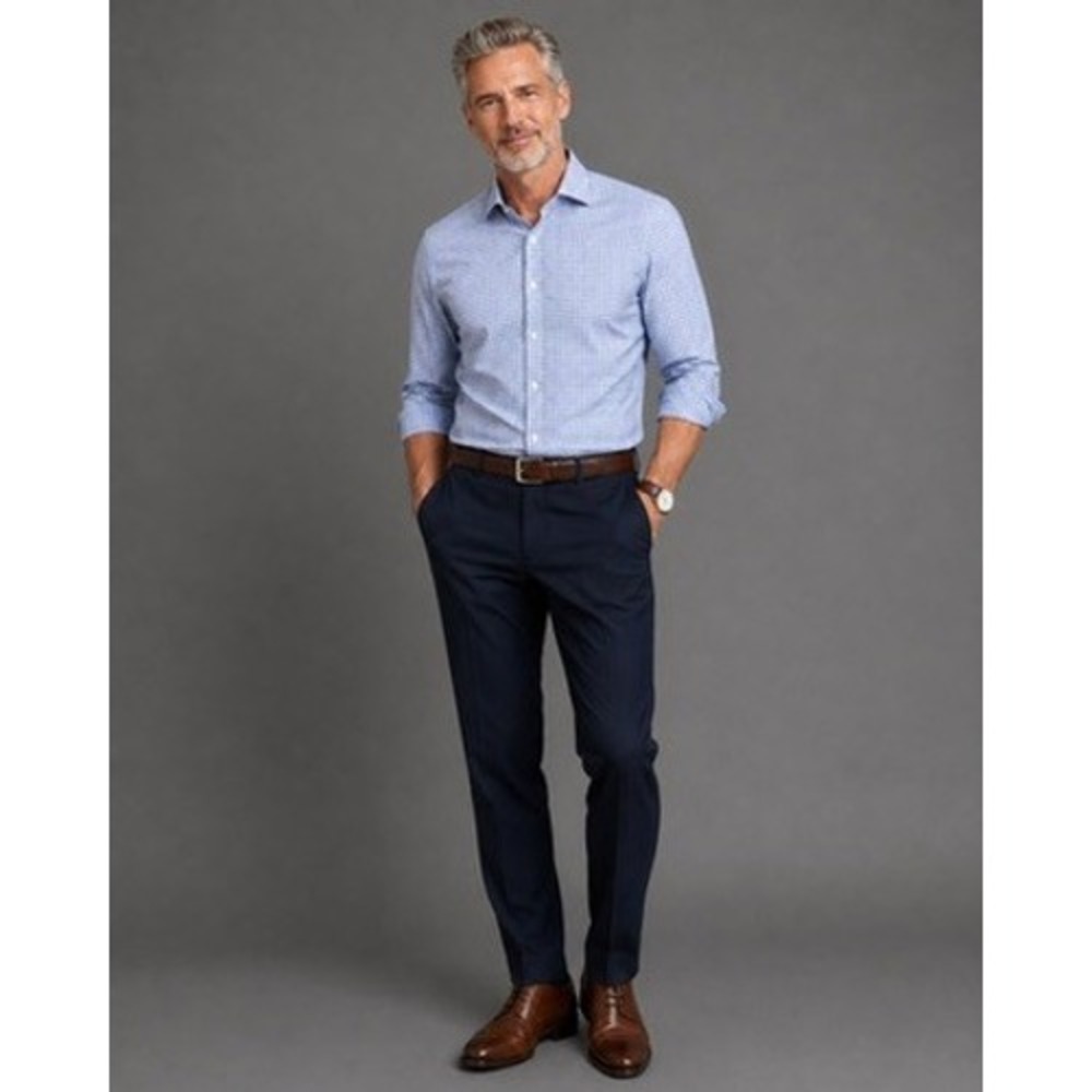 Mizzen+Main Performance Dress Shirt Classic Fit Blue Gingham Check Men's Large